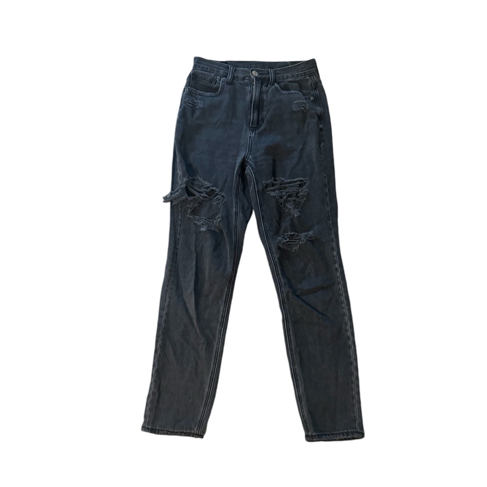 American Eagle Mom Jean Womens 24”HighRise 90s Black Gray Rigid Retro Distressed